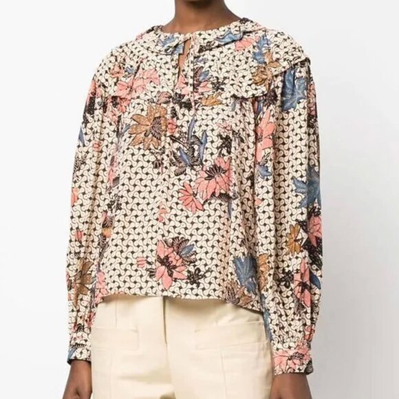 Ulla Johnson Aria Silk Floral Blouse Boho Romantic Modern Boho Whimsy 8 M - Picture 7 of 7